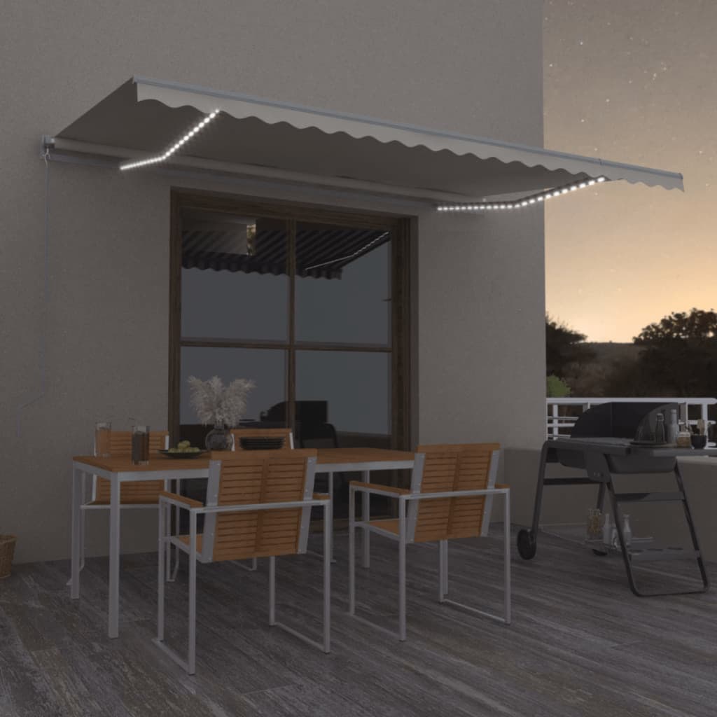 Vidaxl Luifel se puede extender manualmente con LED 500x300 CM Cream -Colored