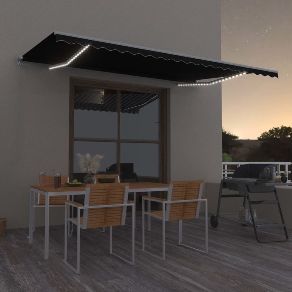 Vidaxl Luifel se puede extender manualmente con color antracita LED 500x300 cm