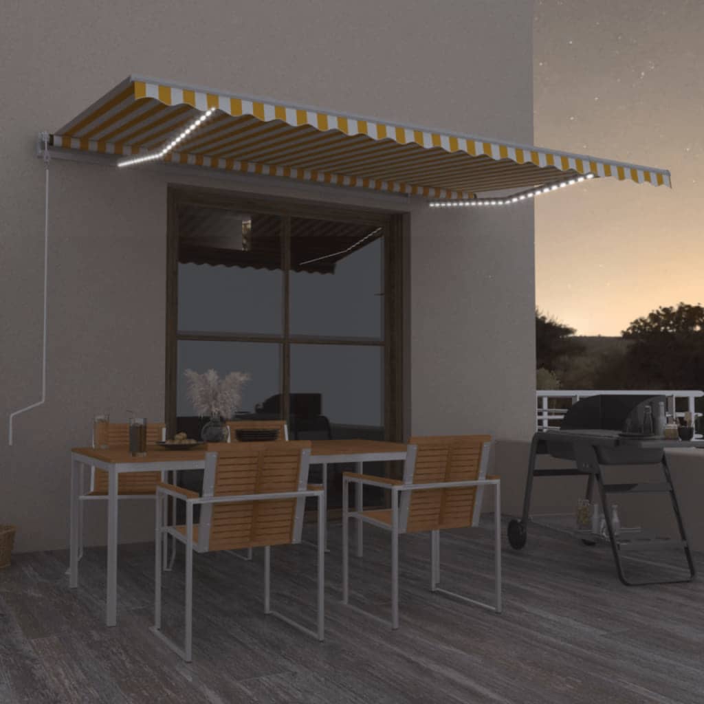 Vidaxl Luifel automatico con LED e sensore del vento 500x300 cm giallo e bianco