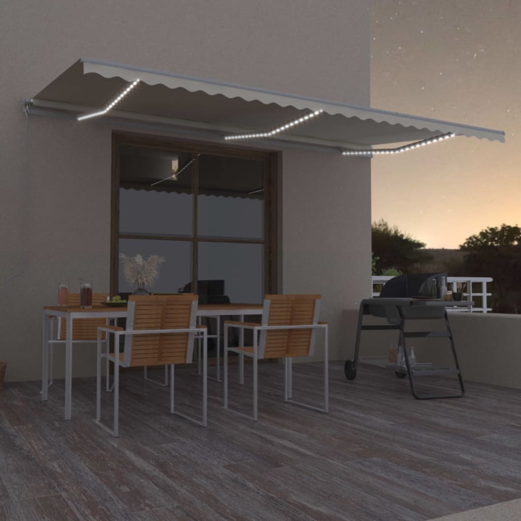 Vidaxl Luifel se puede extender manualmente con LED 600x300 CM Cream -Colored