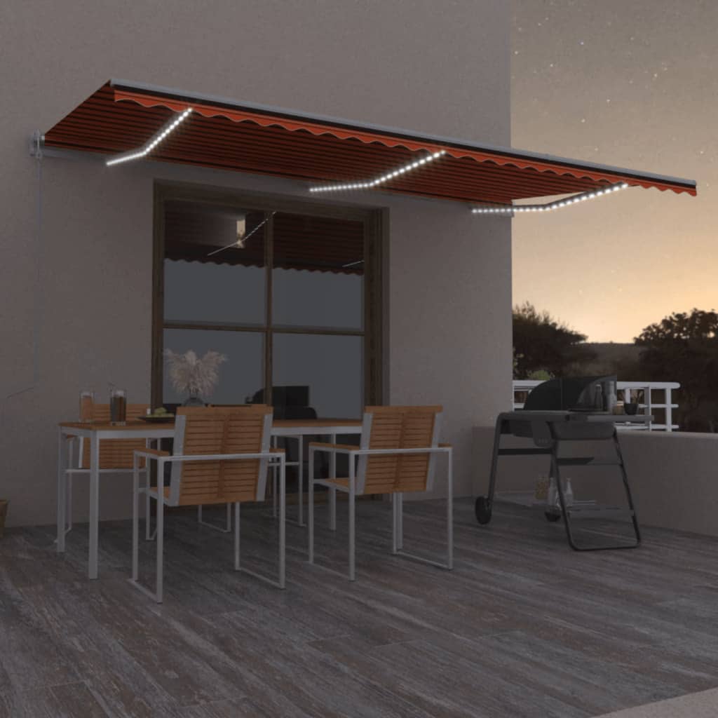 VidaXL Luifel automatisch met LED windsensor 600x300 cm oranje bruin