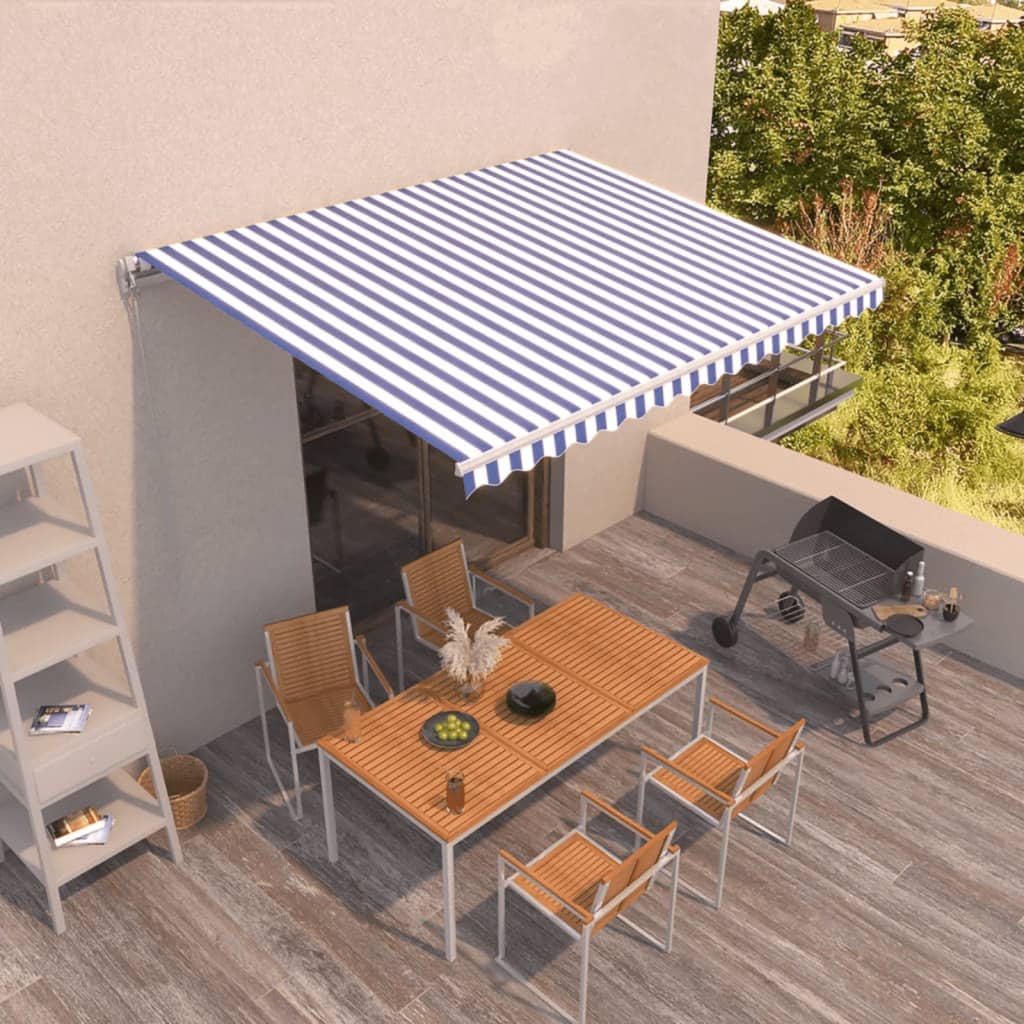 Vidaxl Luifel estende manualmente 400x350 cm blu e bianco