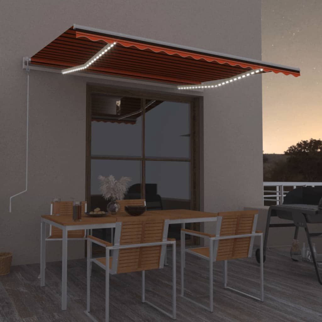 Vidaxl Luifel automático con sensor de viento LED 400x350 cm de color naranja