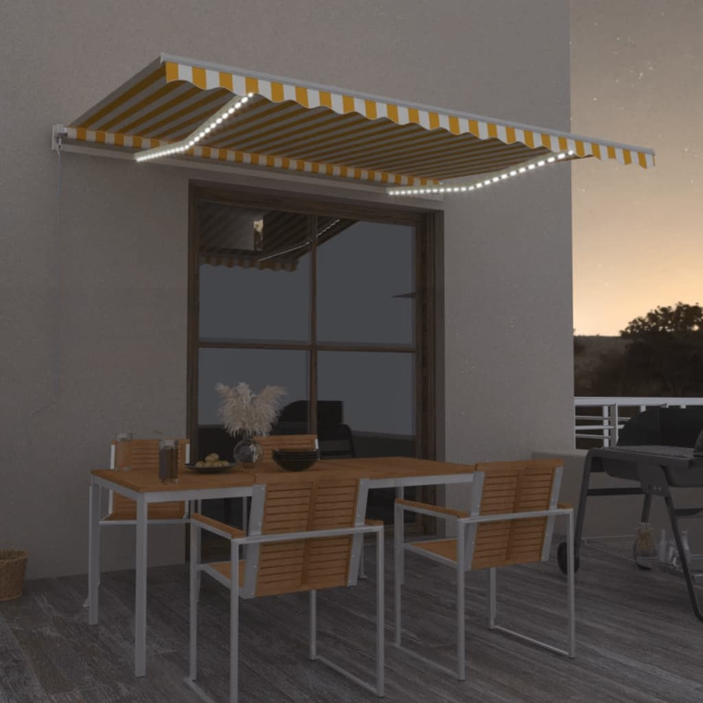 Vidaxl Luifel se puede extender manualmente con LED 450x350 cm amarillo y blanco