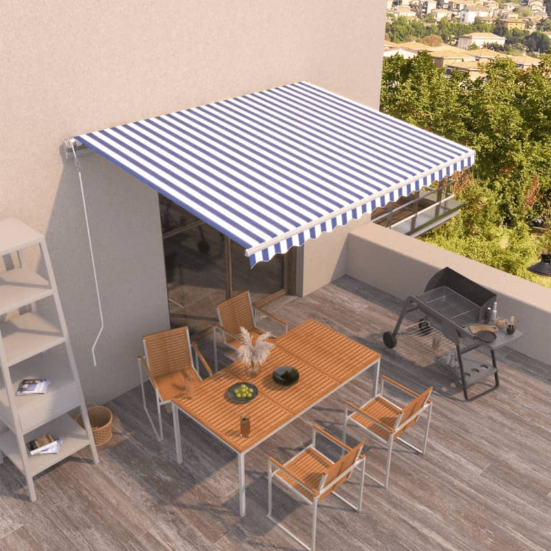 Vidaxl Luifel estende automaticamente 450x350 cm blu e bianco
