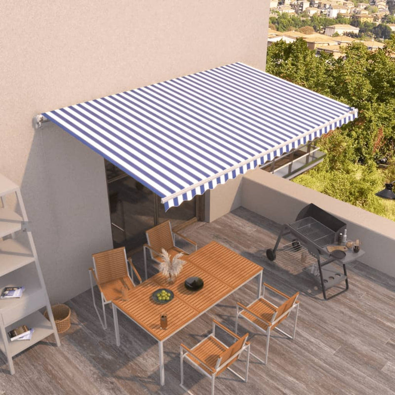 Vidaxl Luifel estende manualmente 500x350 cm blu e bianco