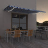 Vidaxl Luifel estendibile manualmente con LED 500x350 cm blu e bianco