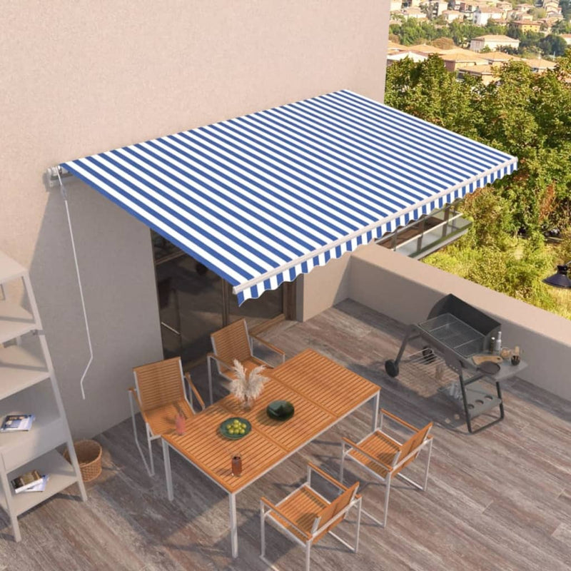 Vidaxl Luifel estende automaticamente 500x350 cm blu e bianco