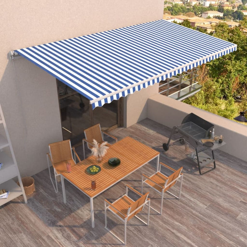 Vidaxl Luifel estende manualmente 600x350 cm blu e bianco