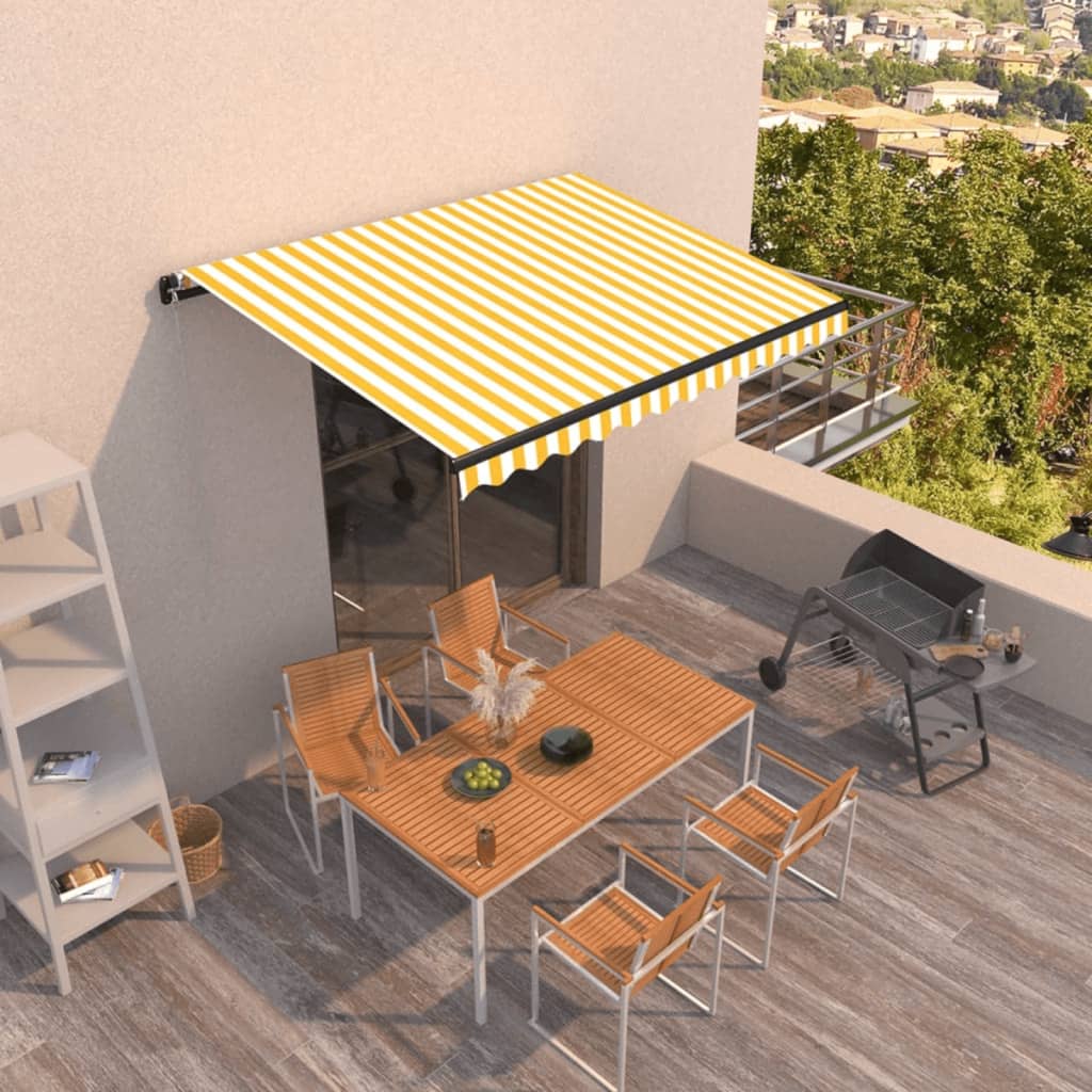 Vidaxl Luifel estende manualmente 350x250 cm giallo e bianco