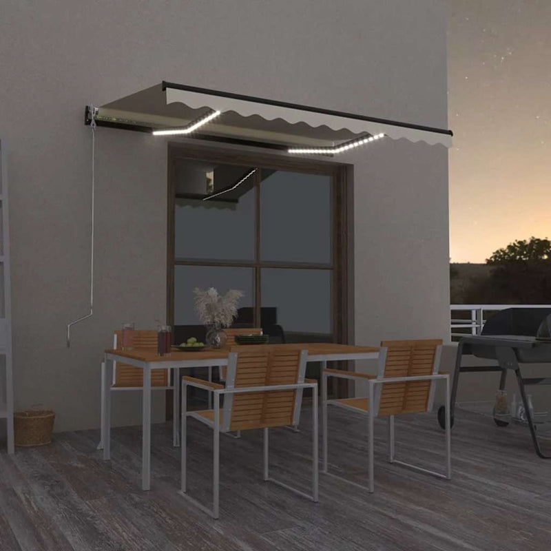 Vidaxl Luifel estendibile manualmente con crema LED 350x250 cm