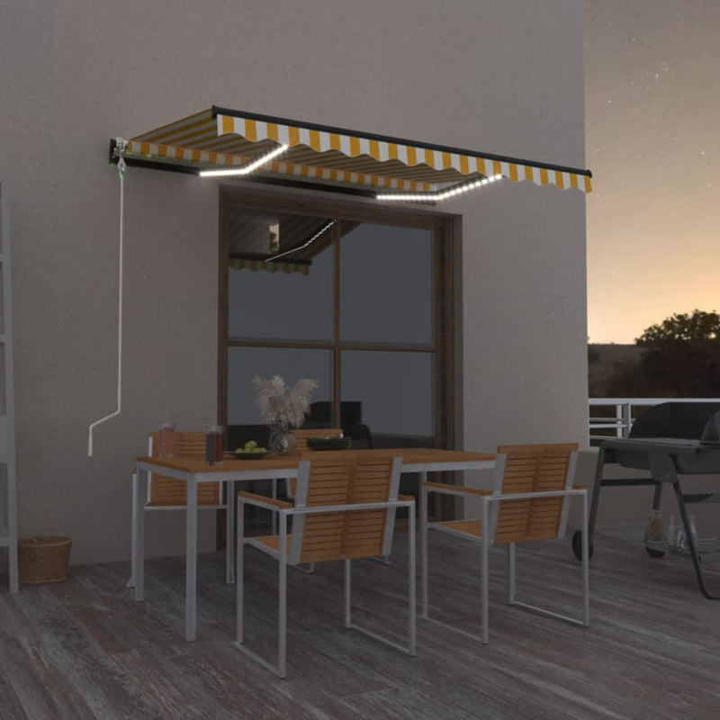 Vidaxl Luifel automatico con LED e sensore del vento 350x250 cm giallo e bianco