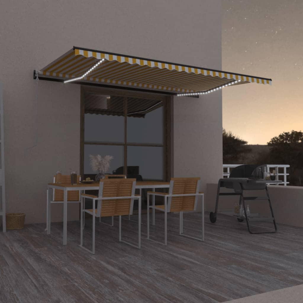 Vidaxl Luifel automático con sensor LED y viento de 500x300 cm amarillo y blanco