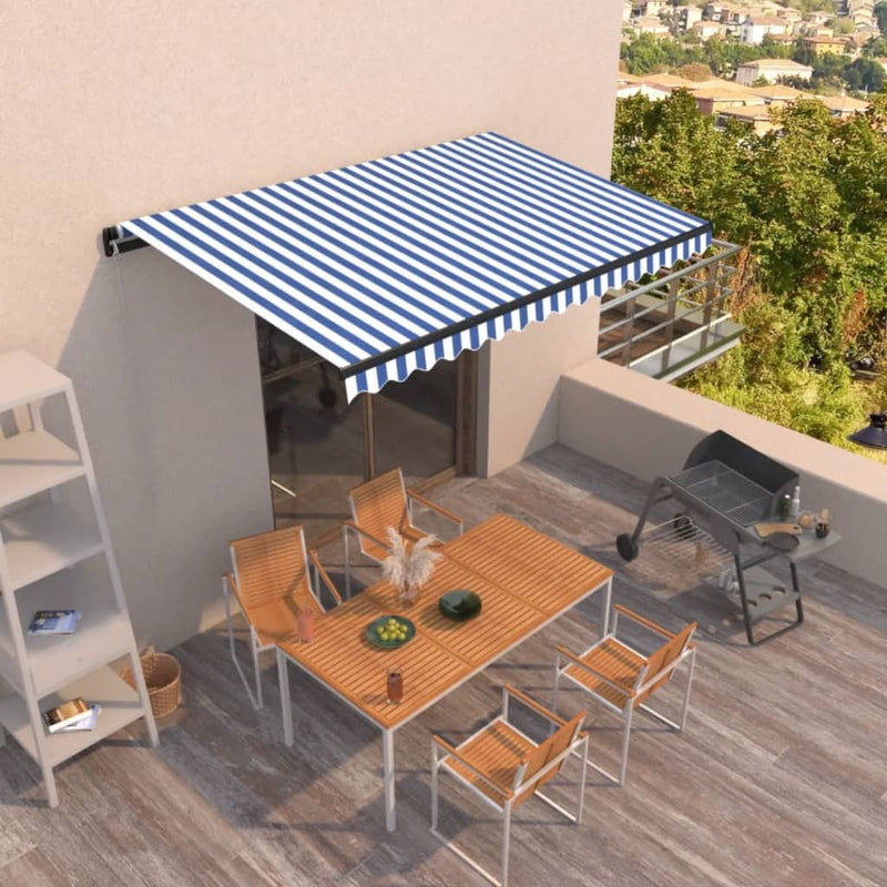 Vidaxl Luifel estende manualmente 400x350 cm blu e bianco