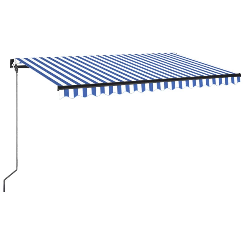 Vidaxl Luifel se puede extender manualmente con LED 400x350 cm azul y blanco