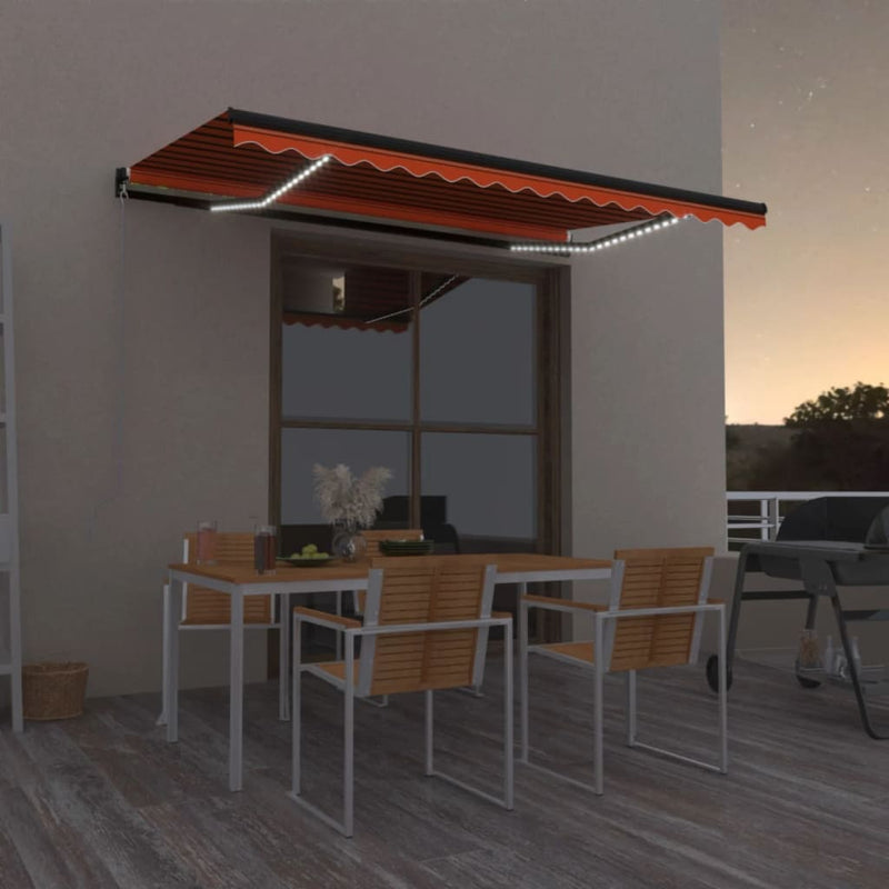 Vidaxl Luifel estendibile manualmente con arancione 400x350 cm a LED e marrone