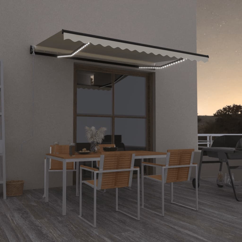 Vidaxl Luifel Automático con Color de crema LED y Sensor de viento de 400x350 cm