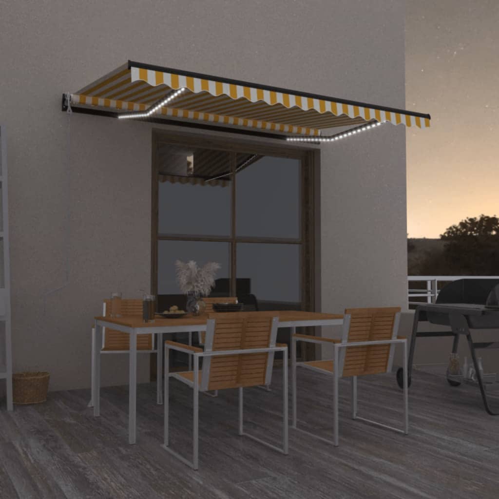 Vidaxl Luifel automatico con LED e sensore del vento 400x350 cm giallo e bianco