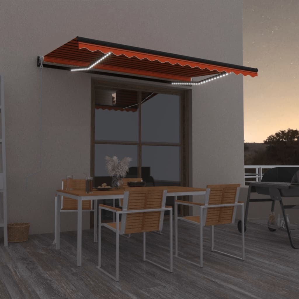 Vidaxl Luifel automático con sensor de viento LED 400x350 cm de color naranja