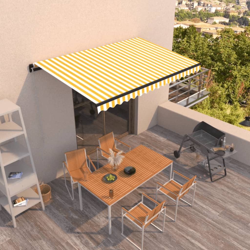 Vidaxl Luifel estende manualmente 450x350 cm giallo e bianco