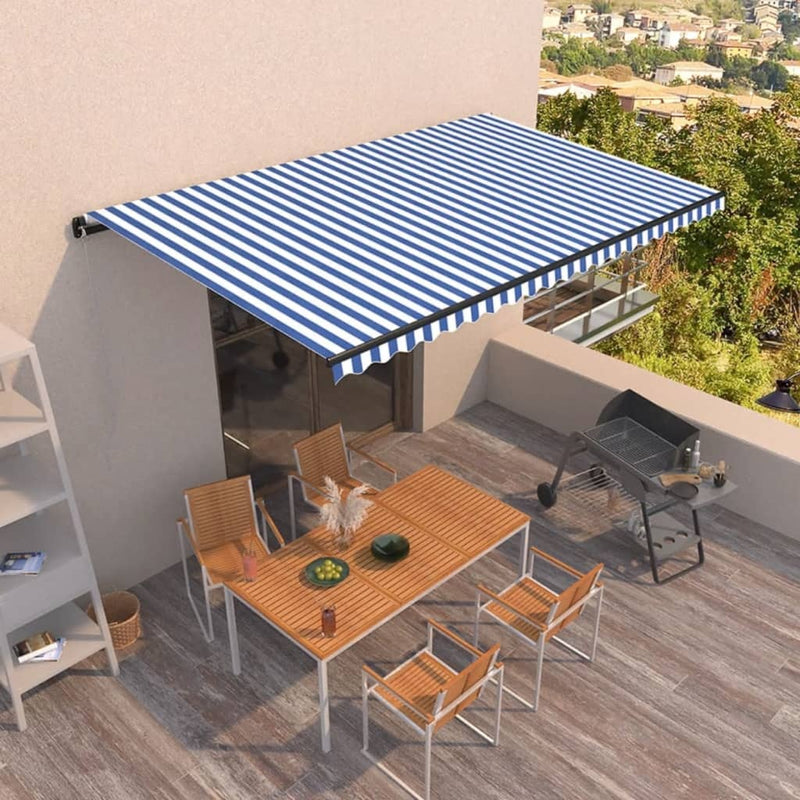 Vidaxl Luifel estende manualmente 500x350 cm blu e bianco