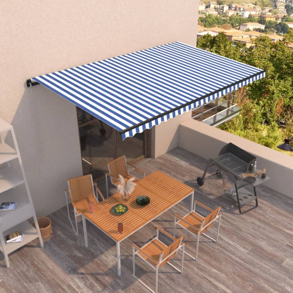 Vidaxl Luifel se extiende automáticamente 500x350 cm azul y blanco