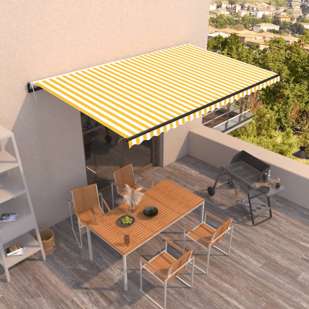 Vidaxl Luifel Automático Extendible 500x350 cm Amarillo y blanco