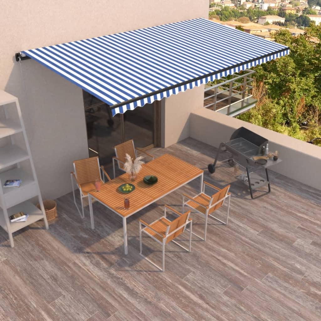 Vidaxl Luifel estende manualmente 600x350 cm blu e bianco