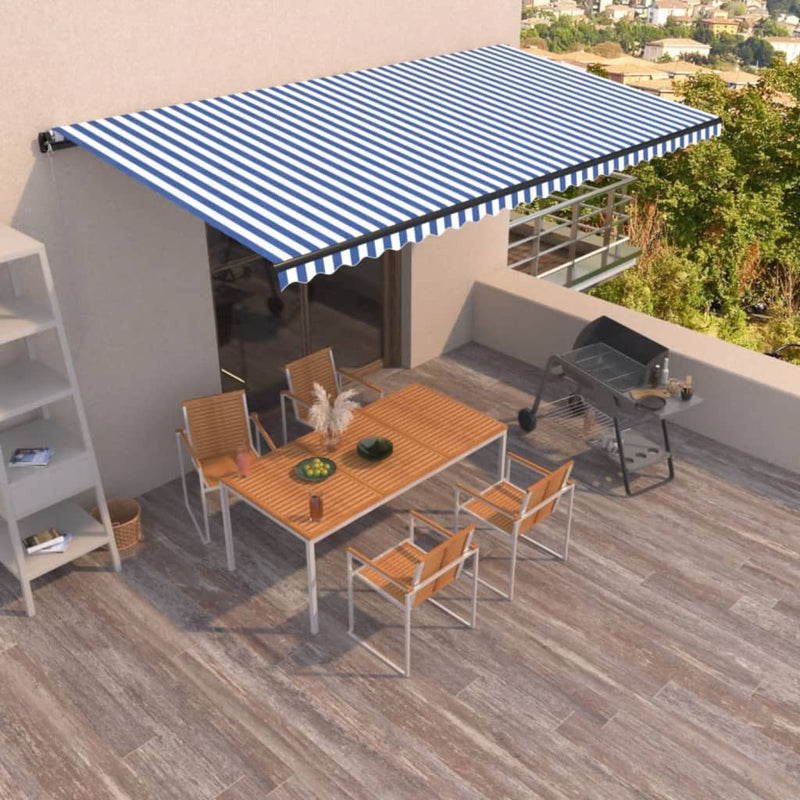 Vidaxl Luifel estende manualmente 600x350 cm blu e bianco