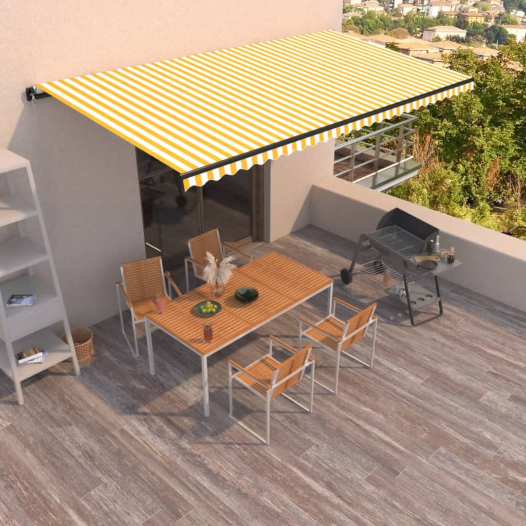 Vidaxl Luifel se extiende manualmente 600x350 cm de amarillo y blanco