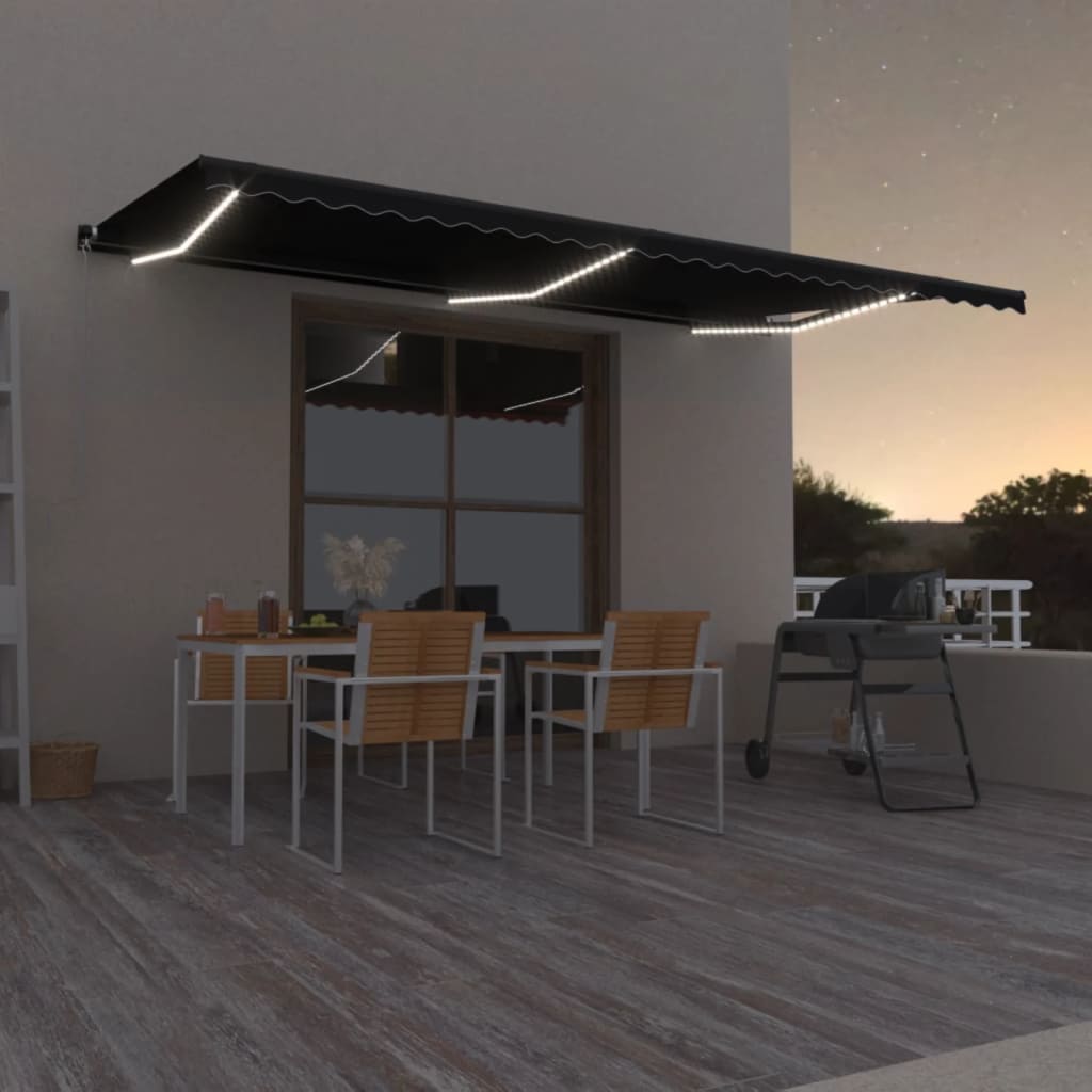 Vidaxl Luifel estendibile manualmente con il colore antracite LED 600x350 cm