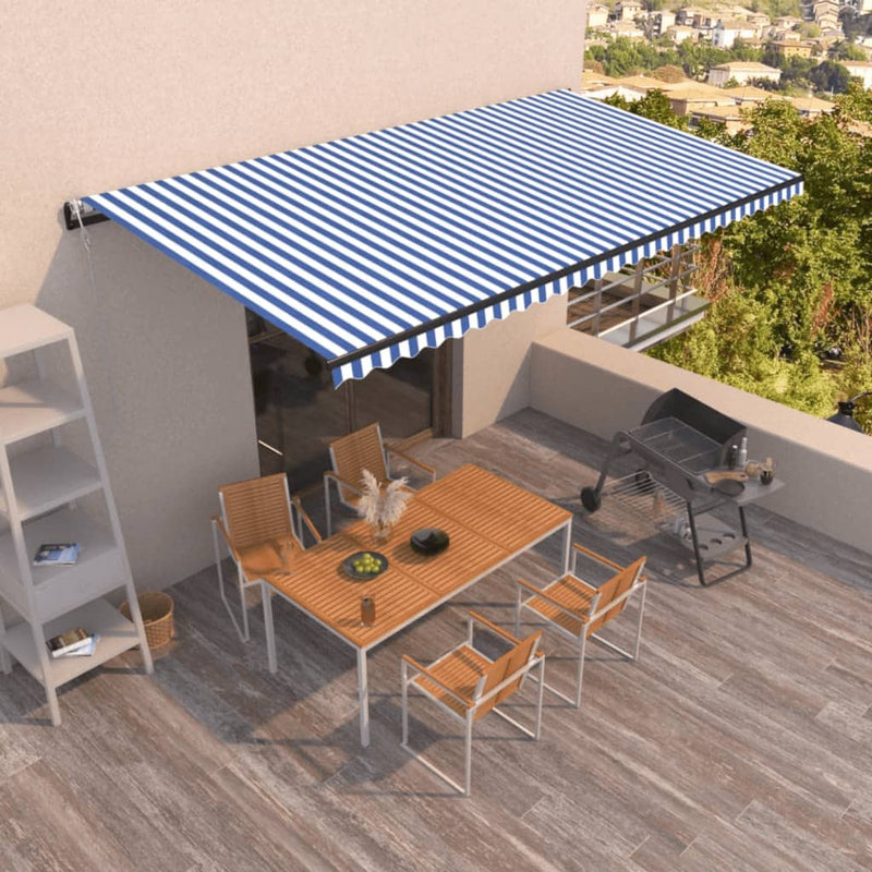 Vidaxl Luifel Automatico estensibile 600x350 cm blu e bianco