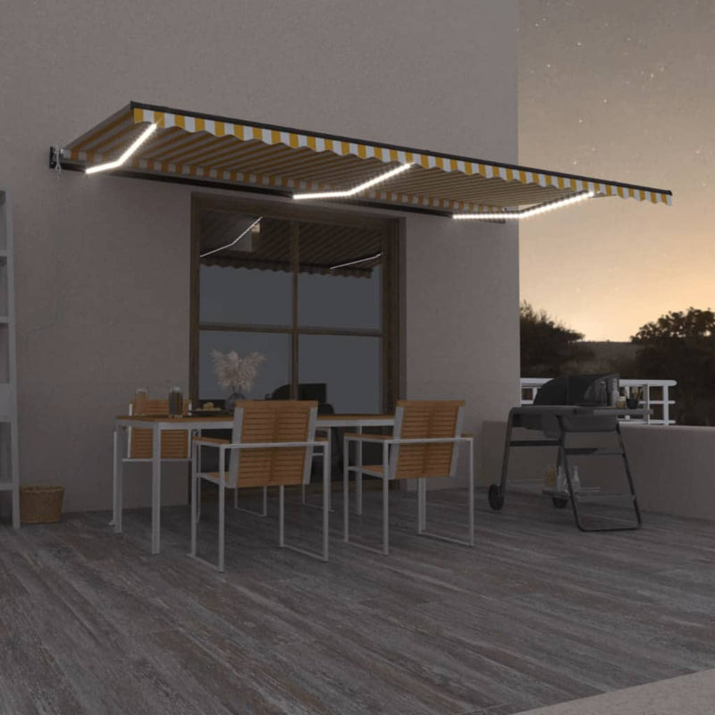 Vidaxl Luifel automatico con LED e sensore del vento 600x350 cm giallo e bianco