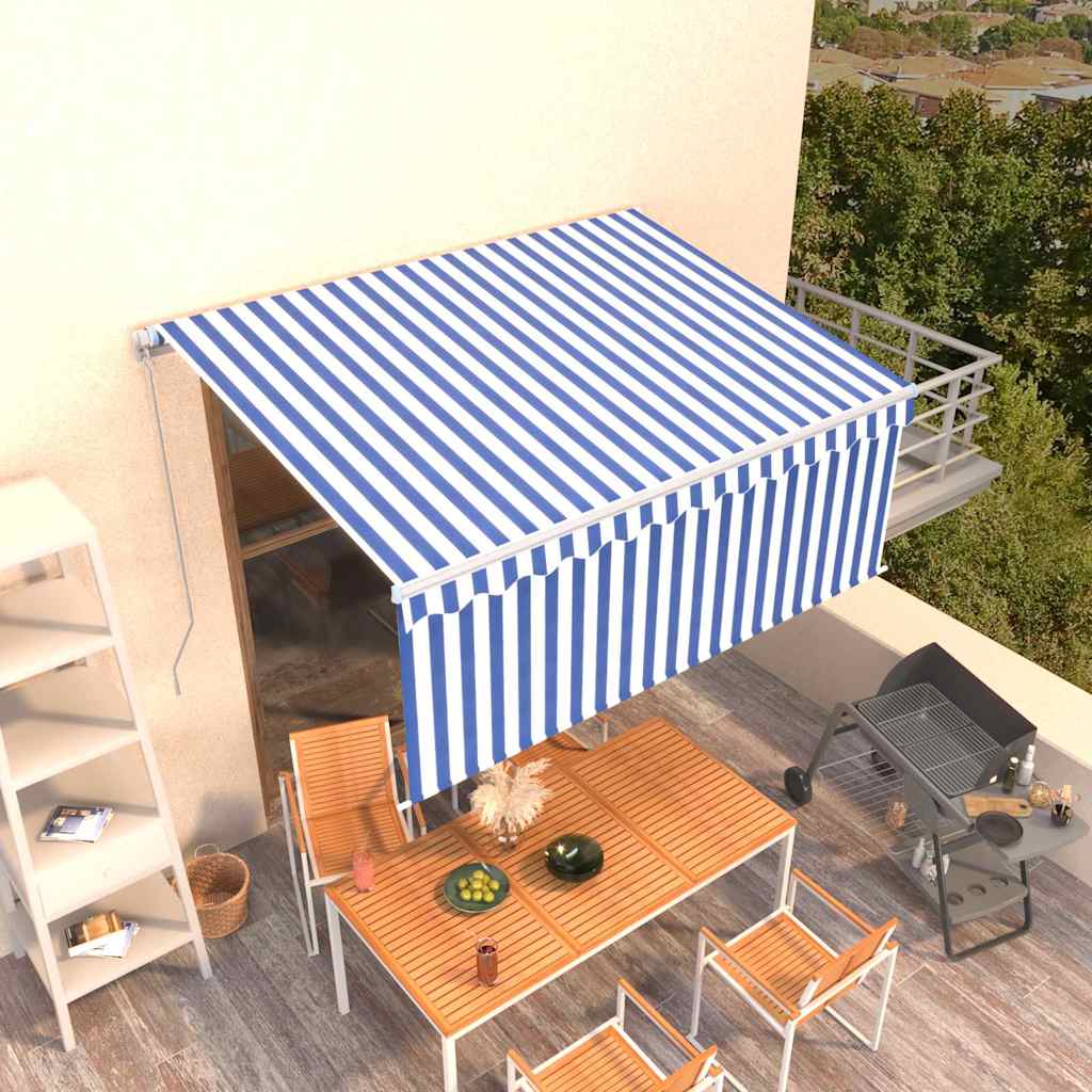 Vidaxl Luifel manualmente extensible con ciego de rodillo 3x2.5 m azul blanco