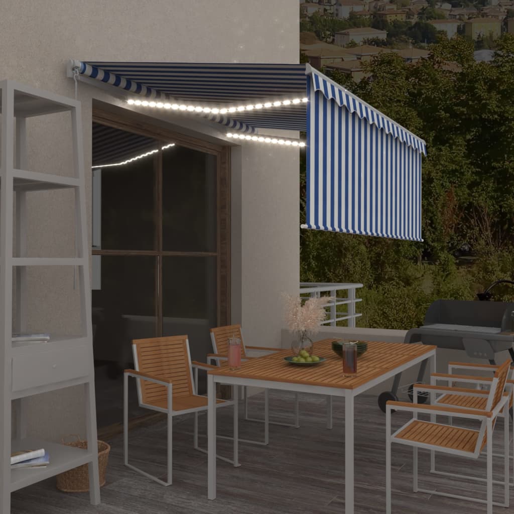 Vidaxl Luifel Manualmente extensible Roller Blind LED 3x2.5 m Blue blanco