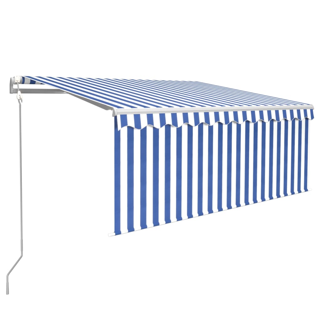 Toldo vidaxx con estor enrollable, LED y sensor de viento 3x2,5 m azul y blanco