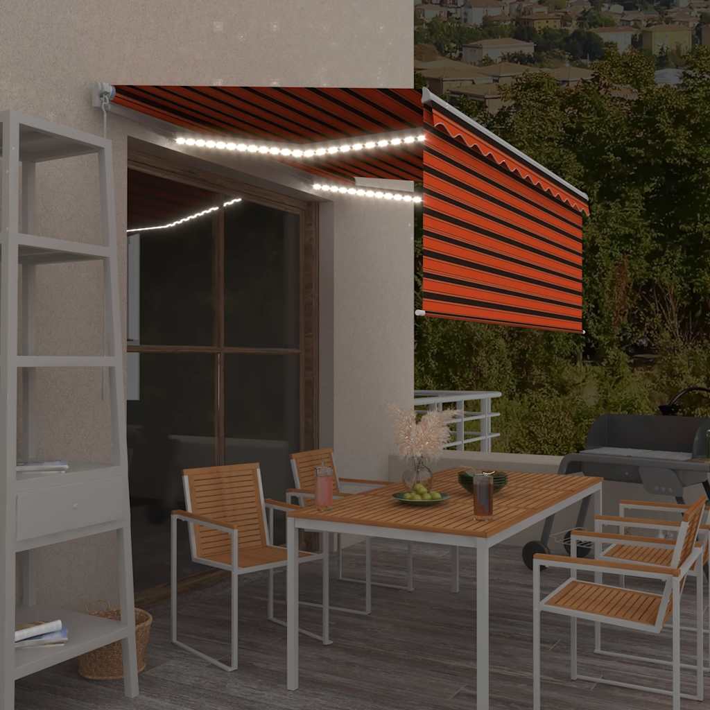 Vidaxx toldo cortina extensible manualmente LED 3,5x2,5 m naranja marrón