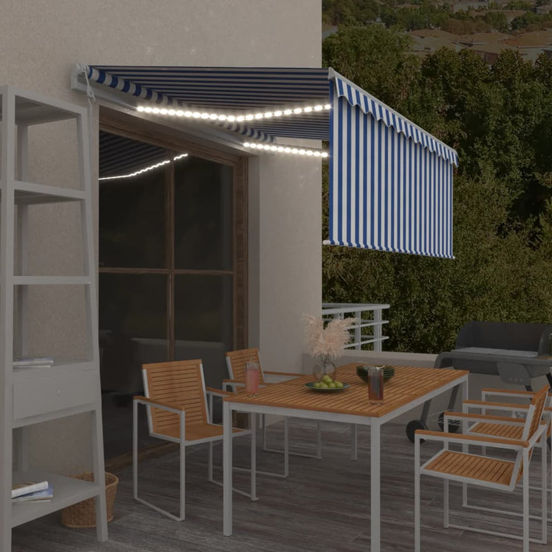 Vidaxl Laifel con rullo cieco, a LED e sensore del vento 3,5x2,5 m blu e bianco