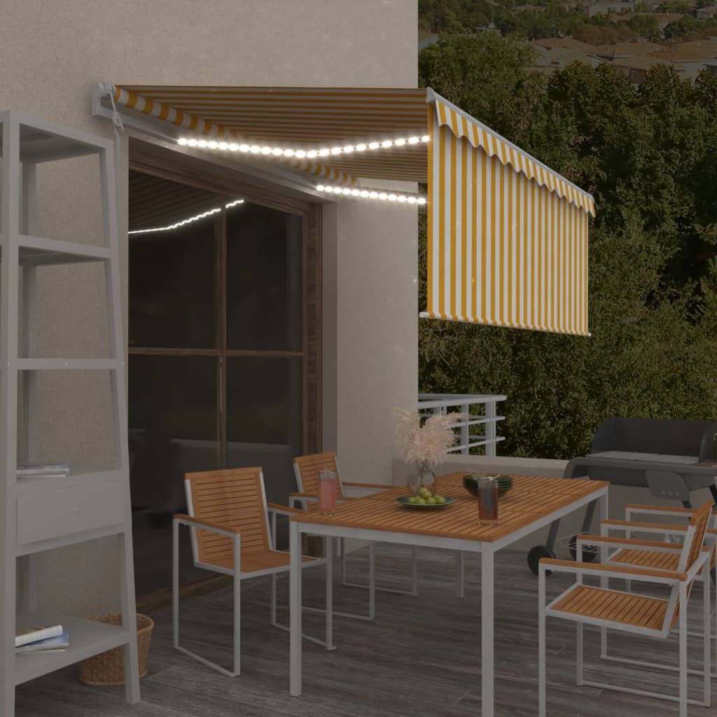 Vidaxl luifel met rolgordijn, led en windsensor 3,5x2,5 m geel en wit
