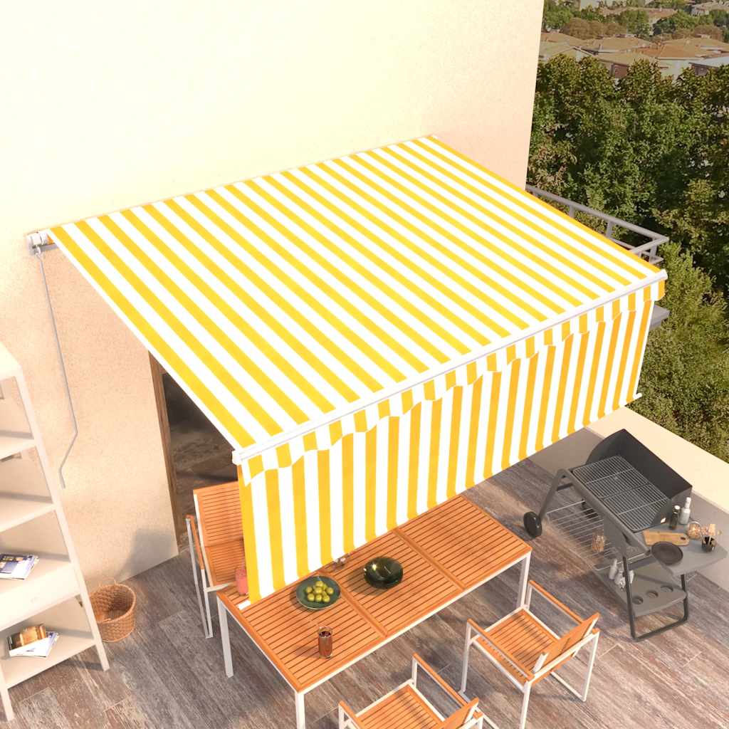 Vidaxl Luifel estendibile manualmente con il rullo cieco 4x3 m giallo e bianco