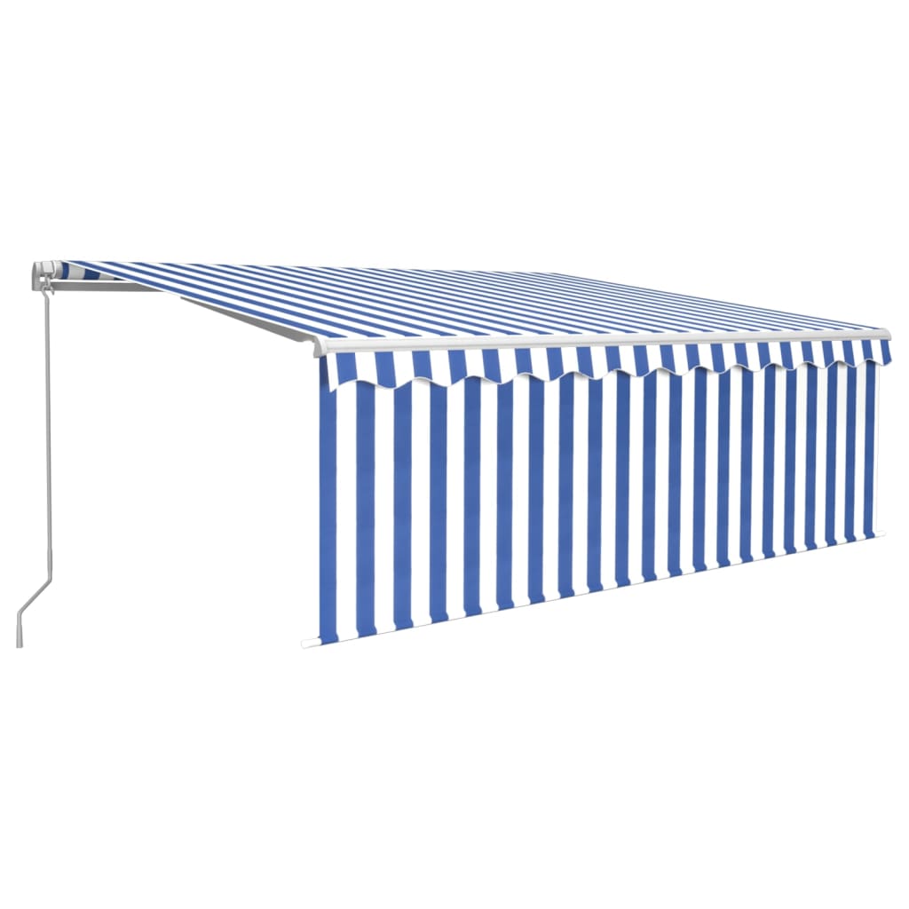 Vidaxl Luifel estensibile manualmente con LED a rullo 4x3 m blu bianco