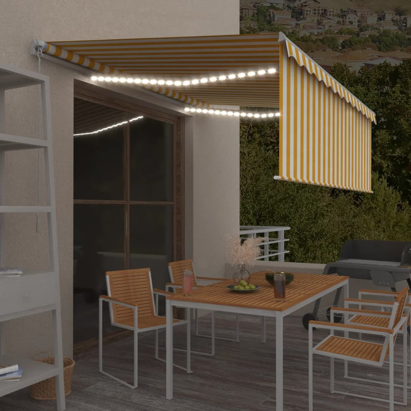 Vidaxl Luifel estendibile manualmente con LED a rullo 4x3 m giallo bianco