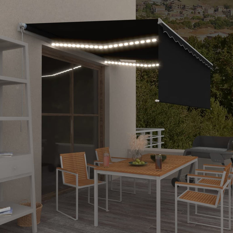 Vidaxl Luifel se puede extender manualmente con LED con cielo enrollado 4x3 m antracita