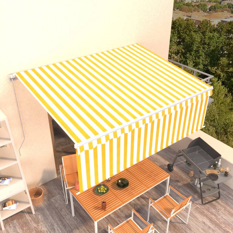 Vidaxl Luifel estendibile manualmente con il rullo cieco 4,5x3 m giallo e bianco