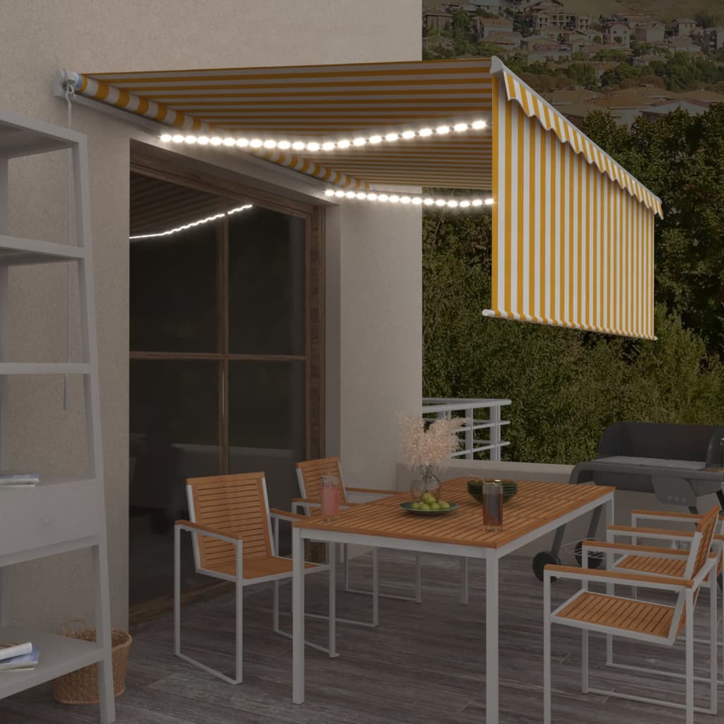 Vidaxl Luifel Rullo estendibile manualmente Blind e LED 4,5x3 m Bianco giallo