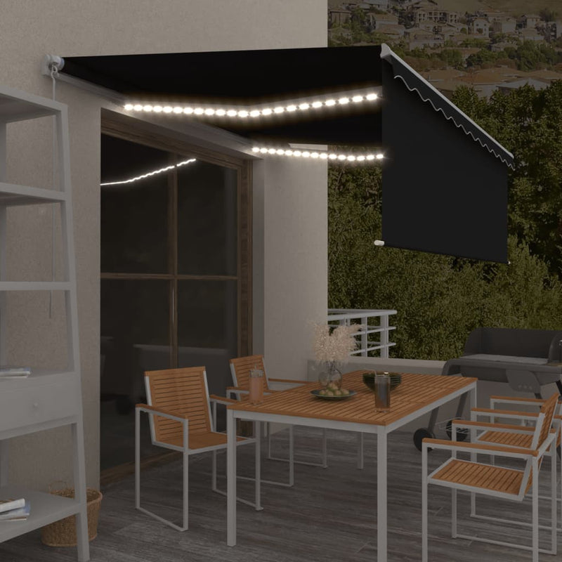 Vidaxl Luifel LED cieco a rulli estensibili manualmente 4,5x3 M Antracite