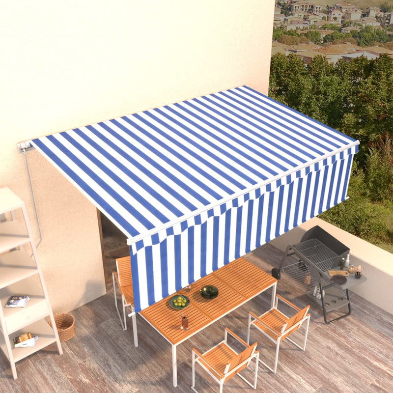 Vidaxl Luifel estendibile manualmente con il rullo cieco 5x3 m blu e bianco