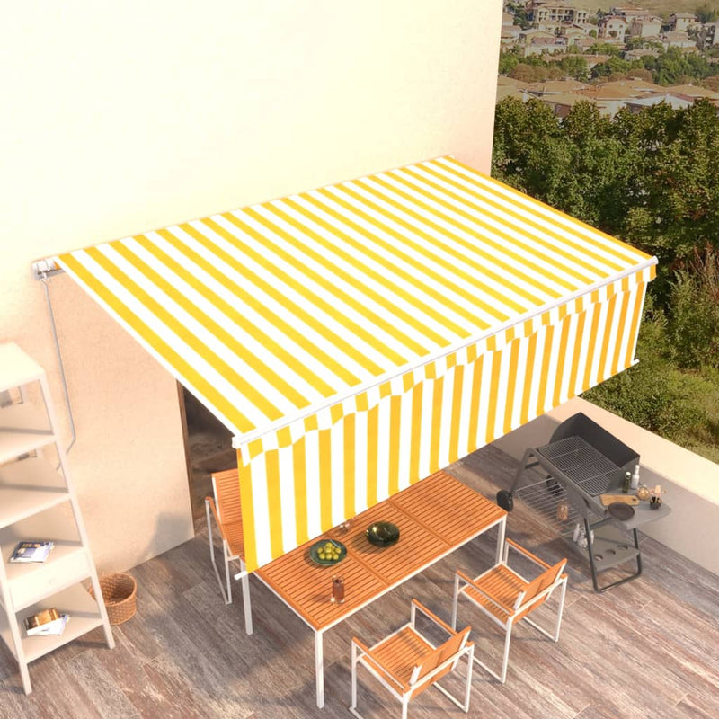 Vidaxl Luifel estesibile manualmente con il rullo cieco 5x3 m giallo e bianco