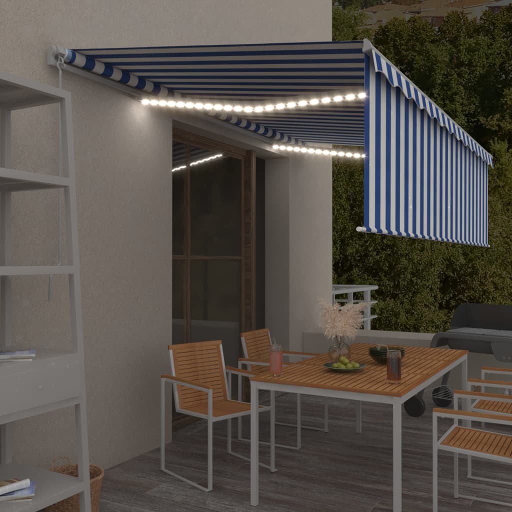 Vidaxl Luifel se puede extender manualmente con LED con cielo enrollado 5x3 m blanco blanco