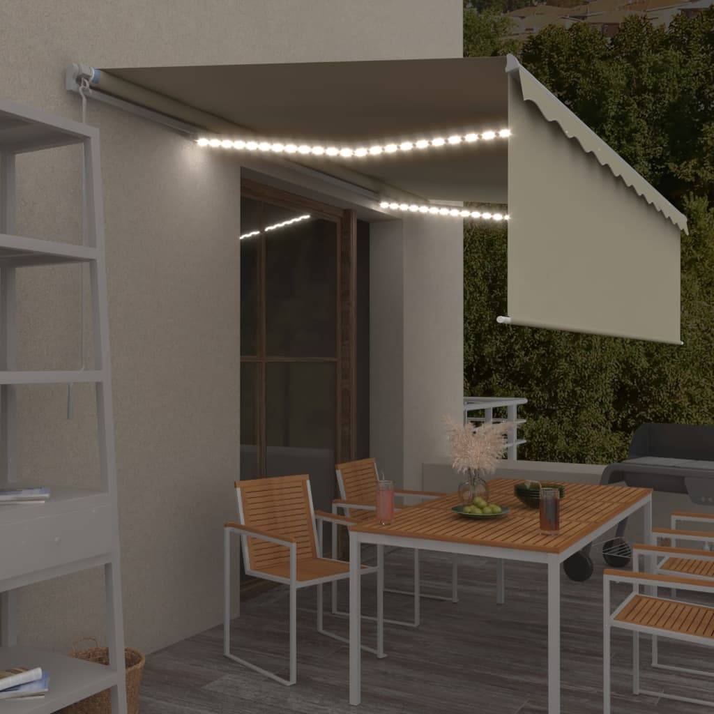 Vidaxl Luifel se puede extender manualmente con ciego de rodillo y LED 5x3 m Cream